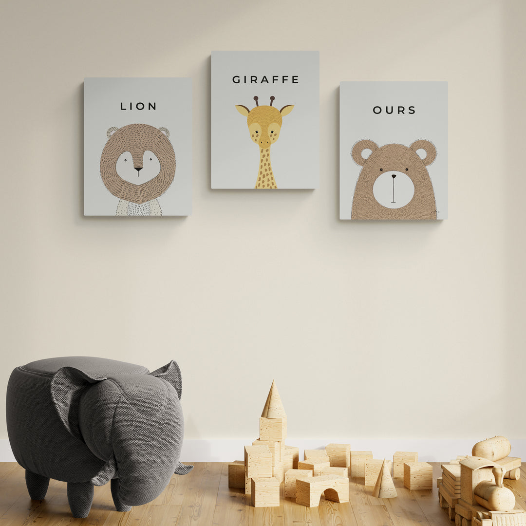 Lot de 3 Tableaux en Toile "Les Trois Amis"