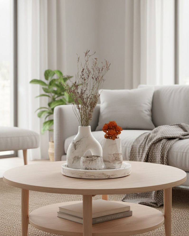 Set de 4 Pièces Décoratif en Concrete Marble White