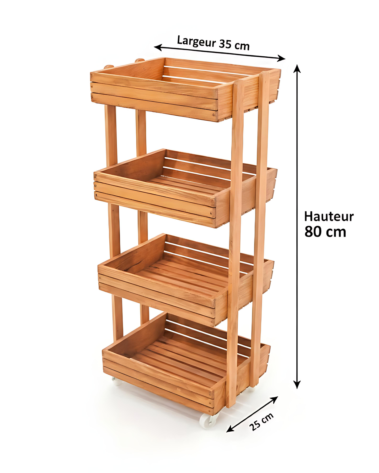 Étagère de Rangement Bois 4 Niveaux – avec Roues