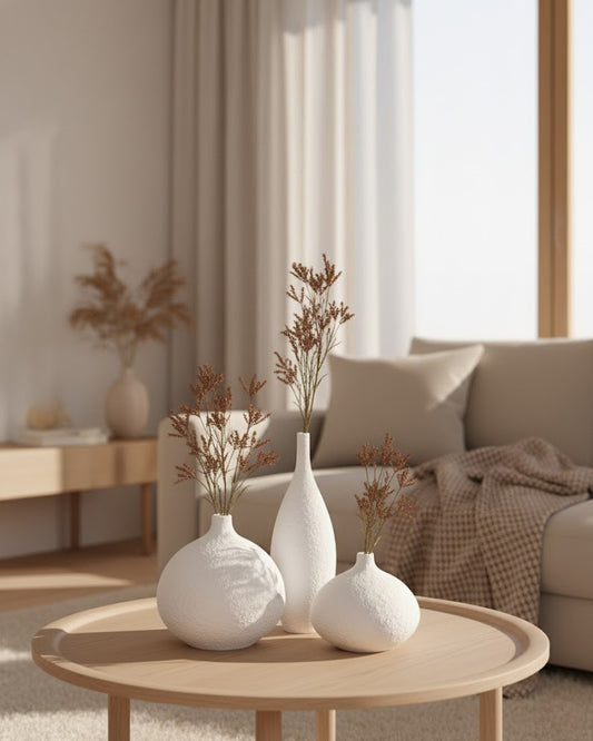 Set de 3 Vases Décoratifs en Concrete White Texture