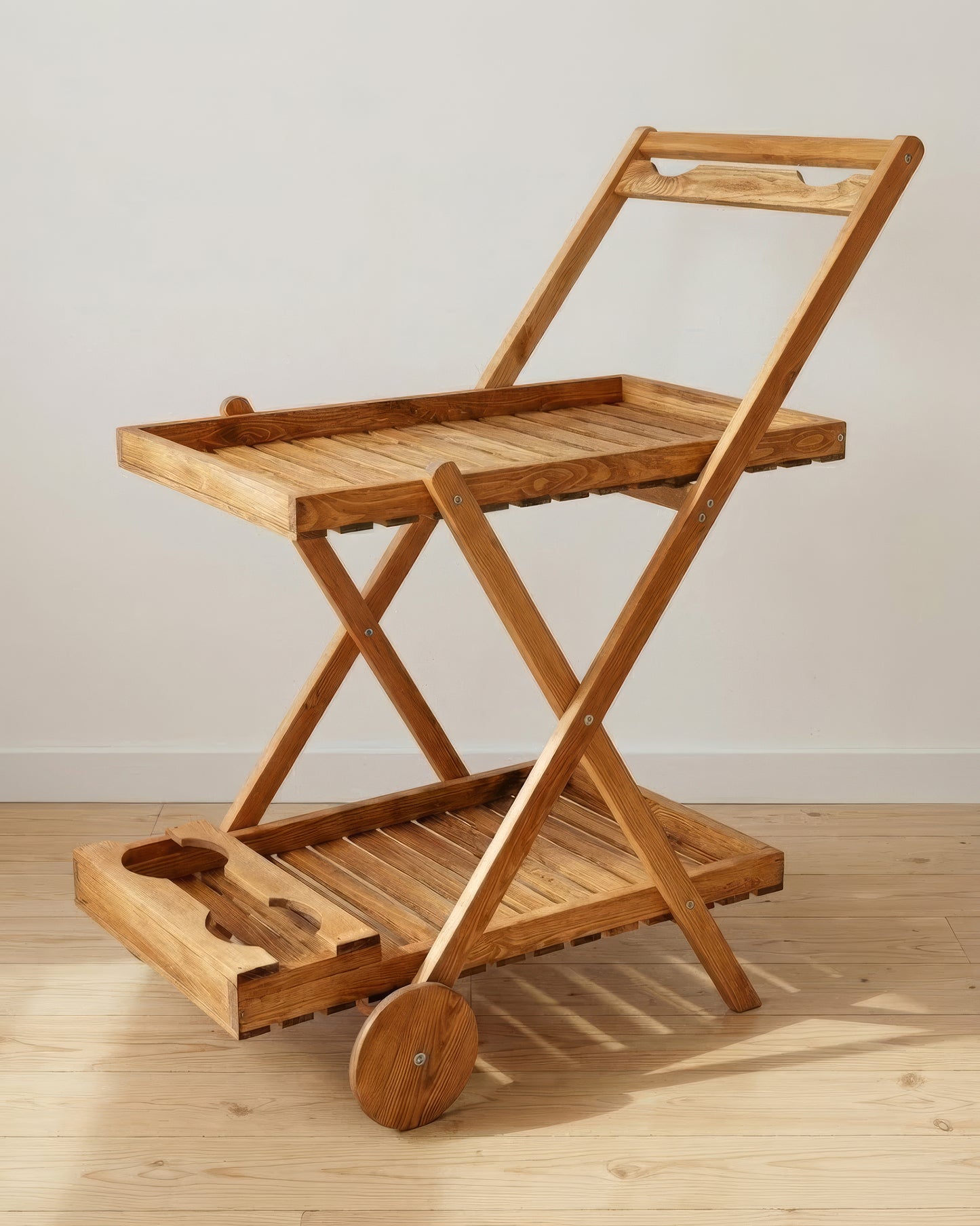 Chariot de Service Pliable en Bois Naturel