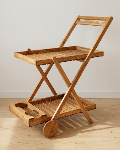 Chariot de Service Pliable en Bois Naturel