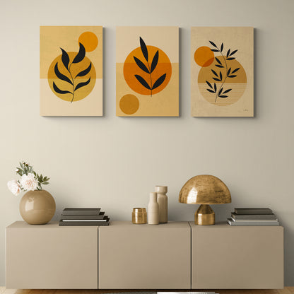 Lot de 3 Tableaux en Toile "Feuilles Solaires"