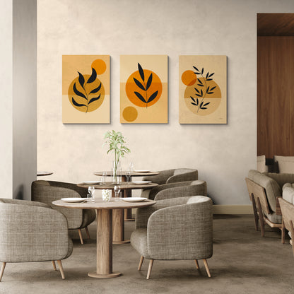 Lot de 3 Tableaux en Toile "Feuilles Solaires"