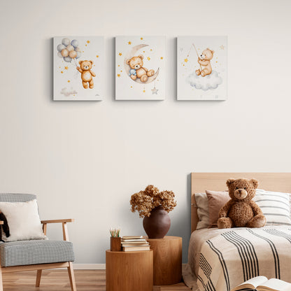 Lot de 3 Tableaux en Toile "Ours et Lune"