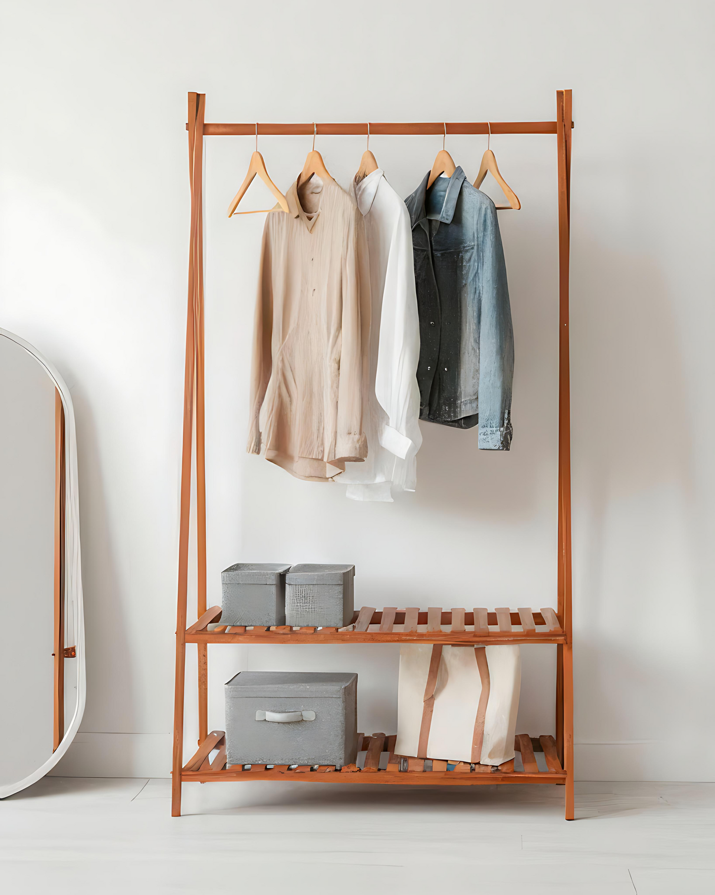 Porte Manteaux en Bois avec 2 étagère