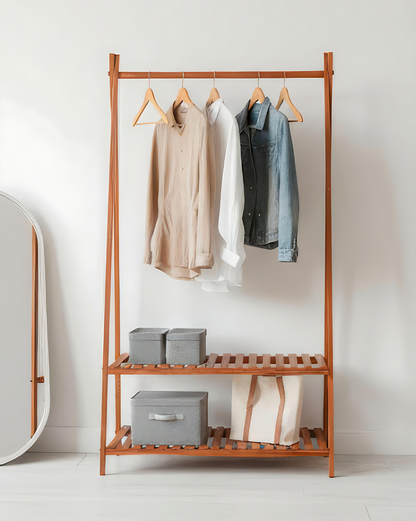 Porte Manteaux en Bois avec 2 étagère