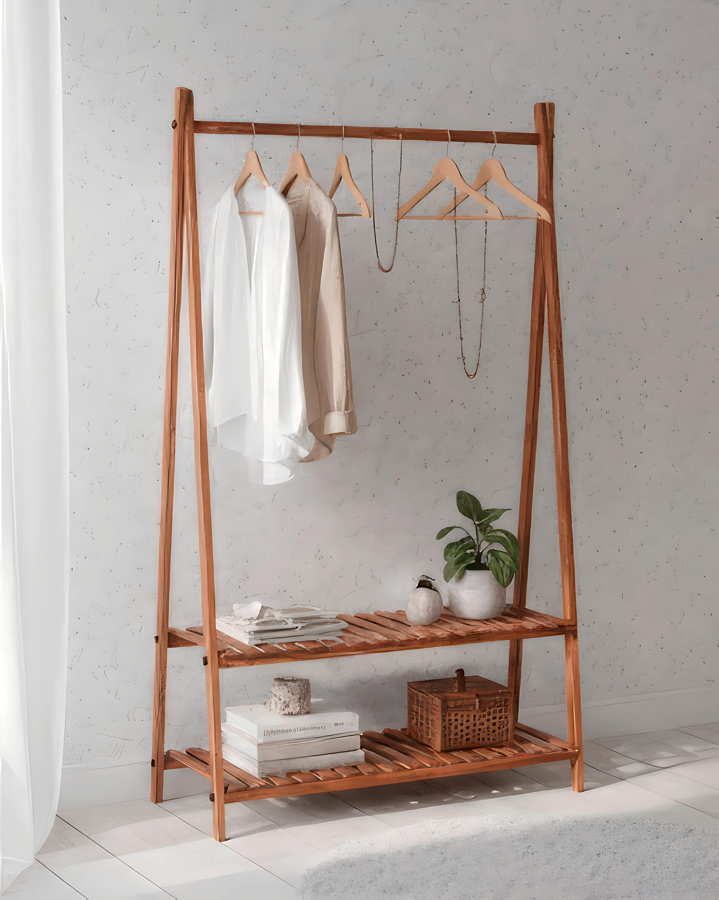 Porte Manteaux en Bois avec 2 étagère