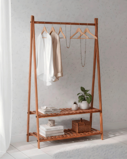 Porte Manteaux en Bois avec 2 étagère
