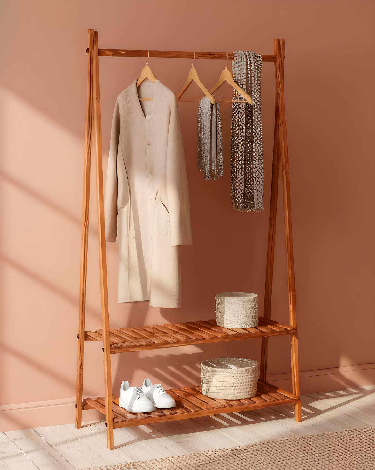 Porte Manteaux en Bois avec 2 étagère