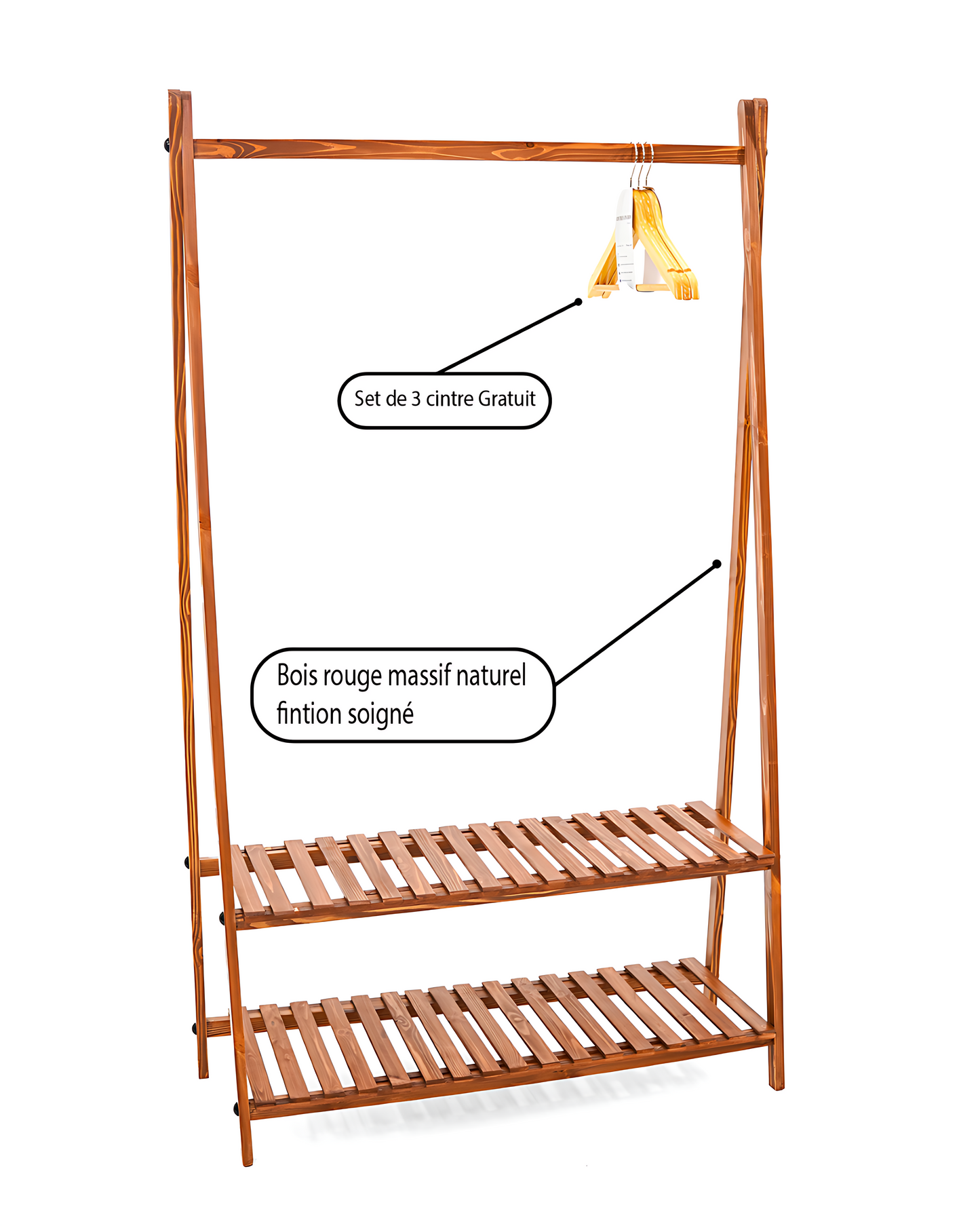 Porte Manteaux en Bois avec 2 étagère
