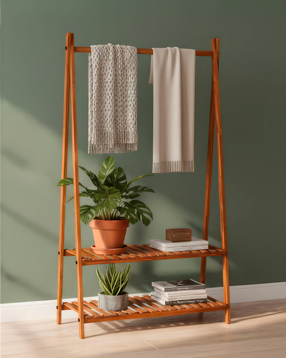 Porte Manteaux en Bois avec 2 étagère