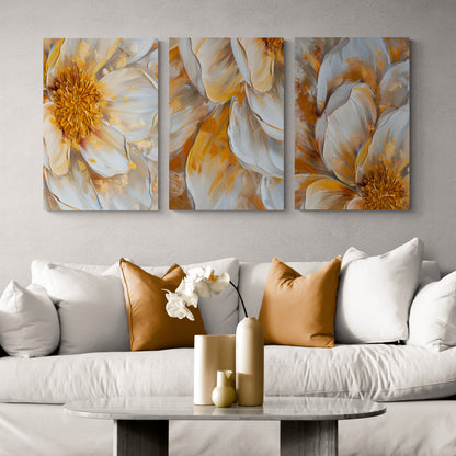 Lot de 3 Tableaux en Toile "Sérénité Dorée"