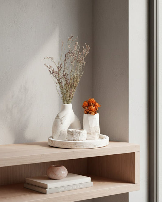 Set de 4 Pièces Décoratif en Concrete Marble White