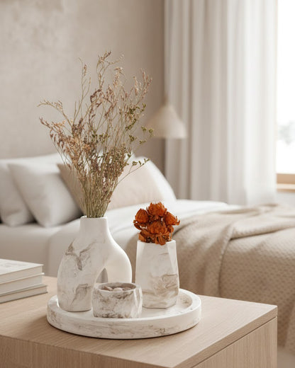 Set de 4 Pièces Décoratif en Concrete Marble White