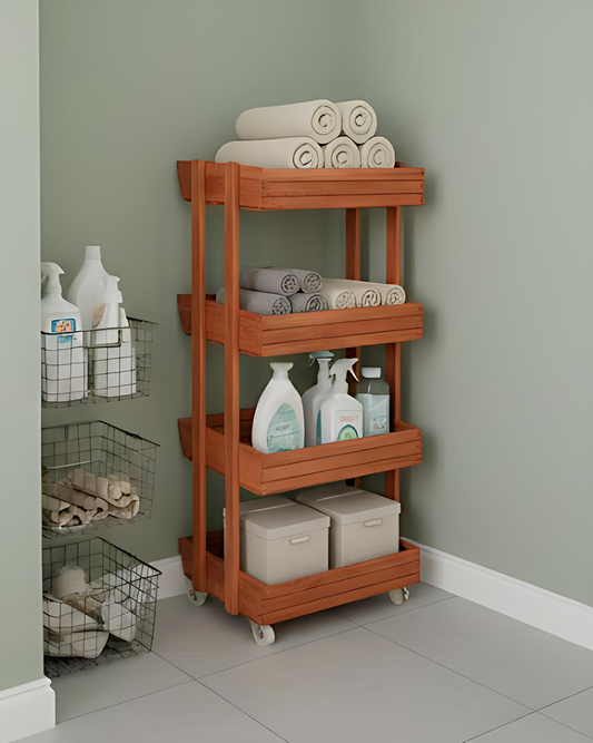 Étagère de Rangement Bois 4 Niveaux – avec Roues