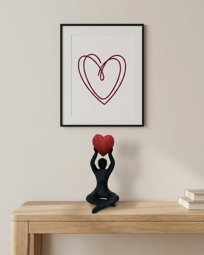 Sculpture Décorative Cœur – Noir Mat & Rouge
