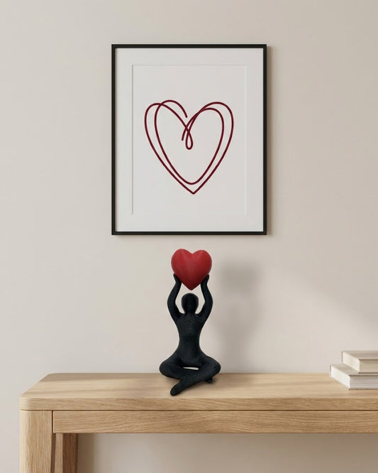 Sculpture Décorative Cœur – Noir Mat & Rouge