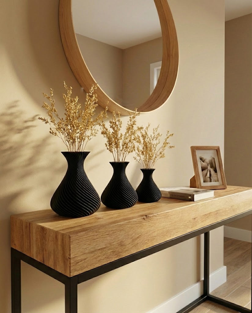 Set de 3 Vases Décoratifs Spiralés en Polymère – Noir Mat