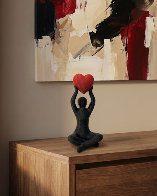 Sculpture Décorative Cœur – Noir Mat & Rouge