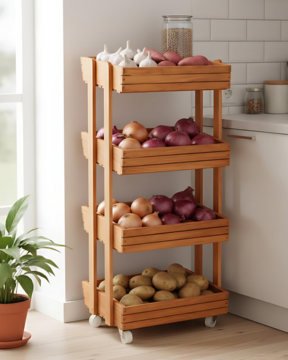 Étagère de Rangement Bois 4 Niveaux – avec Roues