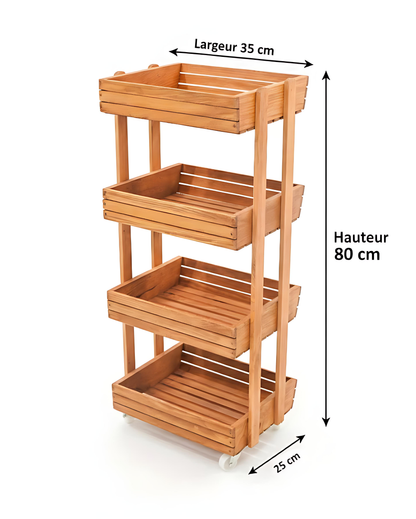 Étagère de Rangement Bois 4 Niveaux – avec Roues
