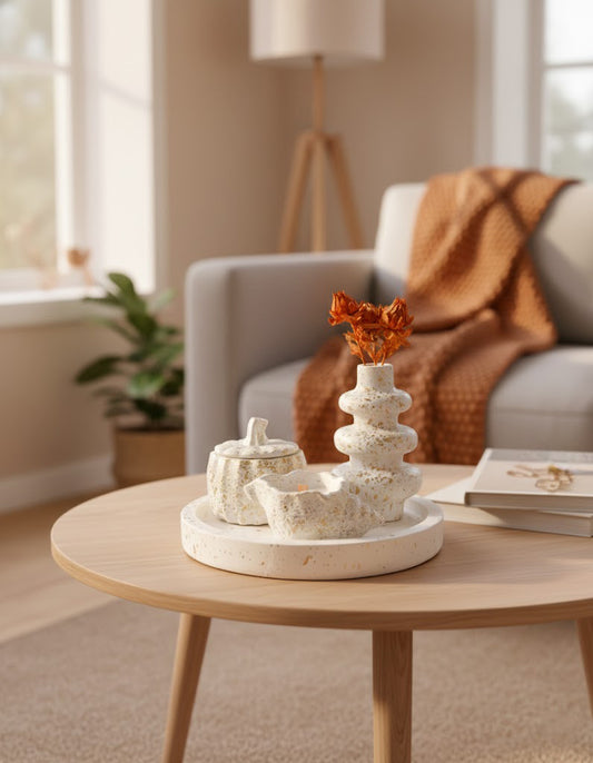 Set de 4 Pièces Décoratif en Concrete White Gold