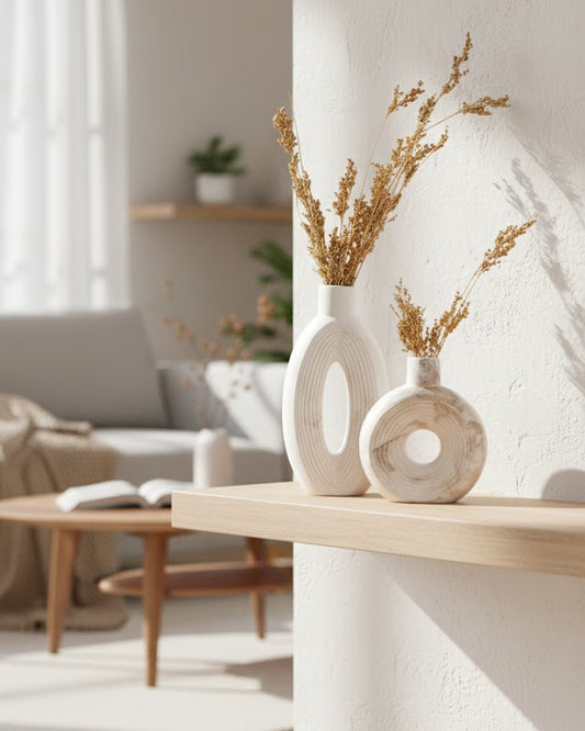 Set de 2 Vases Décoratifs en Concrete – White Circle