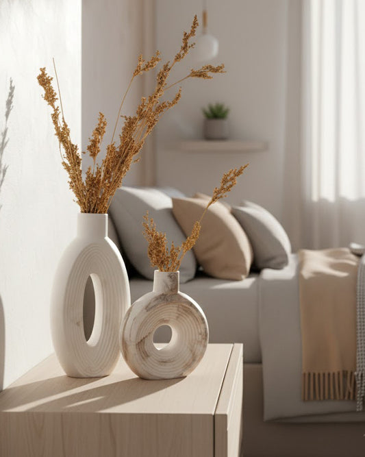 Set de 2 Vases Décoratifs en Concrete – White Circle