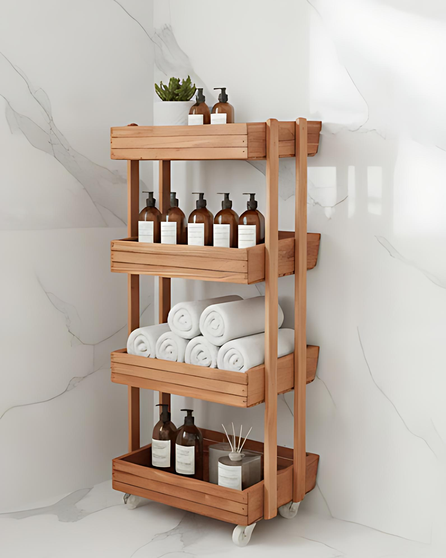 Étagère de Rangement Bois 4 Niveaux – avec Roues