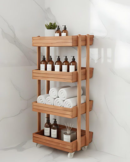 Étagère de Rangement Bois 4 Niveaux – avec Roues
